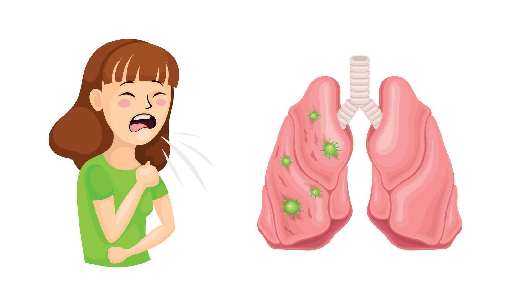 Young Woman Coughing Suffering from Coronavirus Symptom and Contaminated Lungs Organ Set vector
