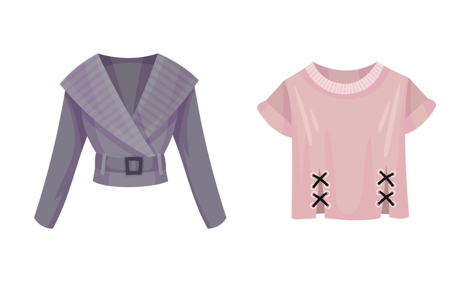 Jacket or Blazer with Long Sleeve and Casual Tee Shirt Set vector