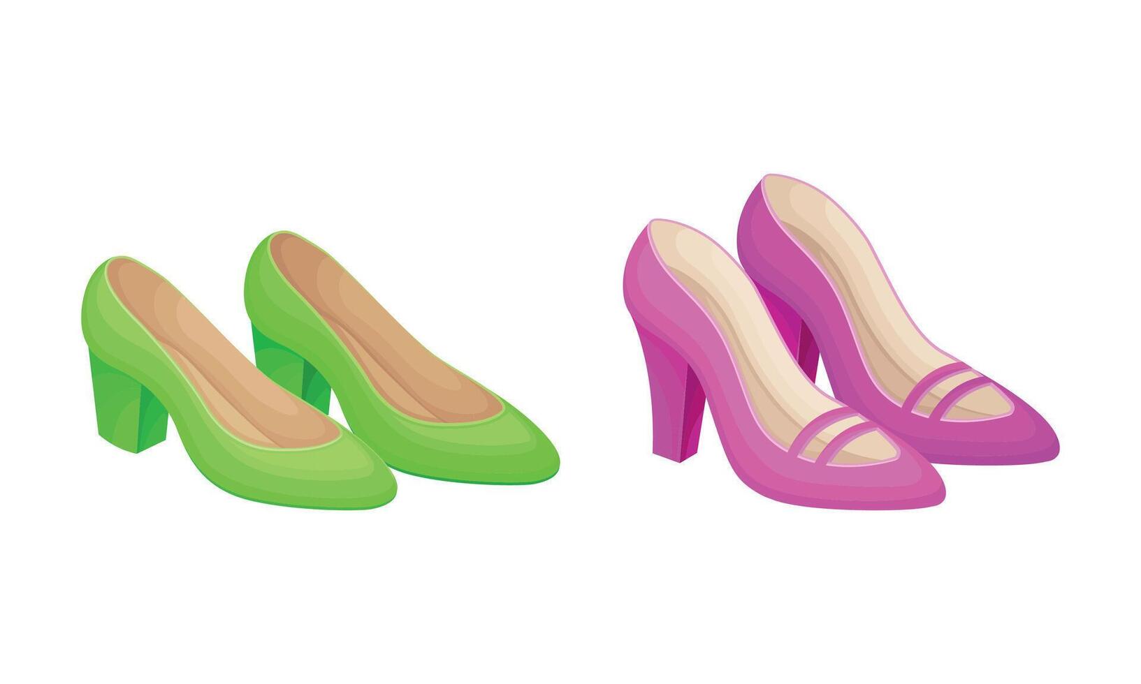 Green and Pink Womens Shoes with Heels Set vector