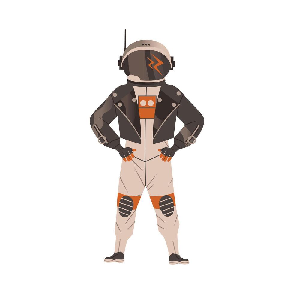 Spaceman or Astronaut Man Character in Space Suit on the Moon Wearing Leather Jacket Illustration vector