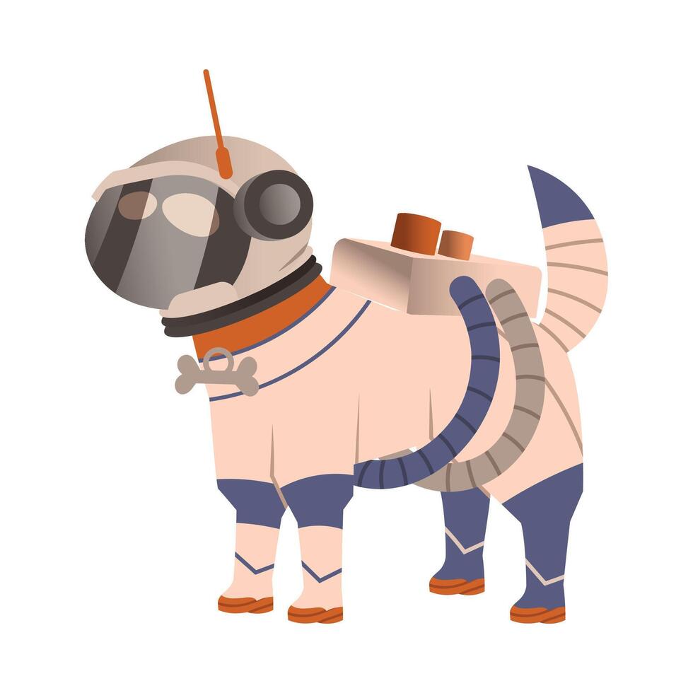 Dog Pet in Space Suit and Helmet Standing on the Moon Surface Illustration vector