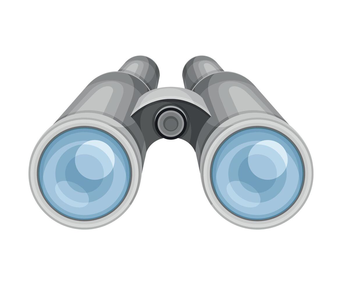 Binoculars with glass lenses, optical instrument for viewing distant objects illustration vector
