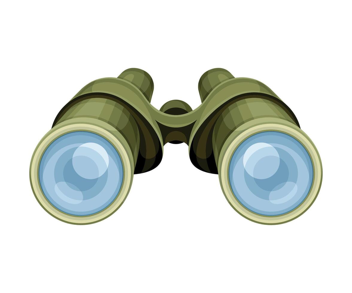 Military binoculars with glass lenses, optical instrument for viewing distant objects illustration vector