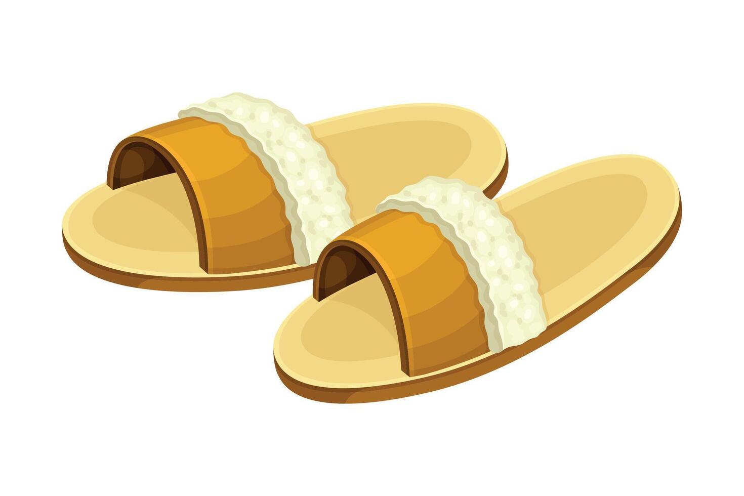 Pair of slippers, comfortable textile footwear for home, flip flops shoes cartoon illustration vector