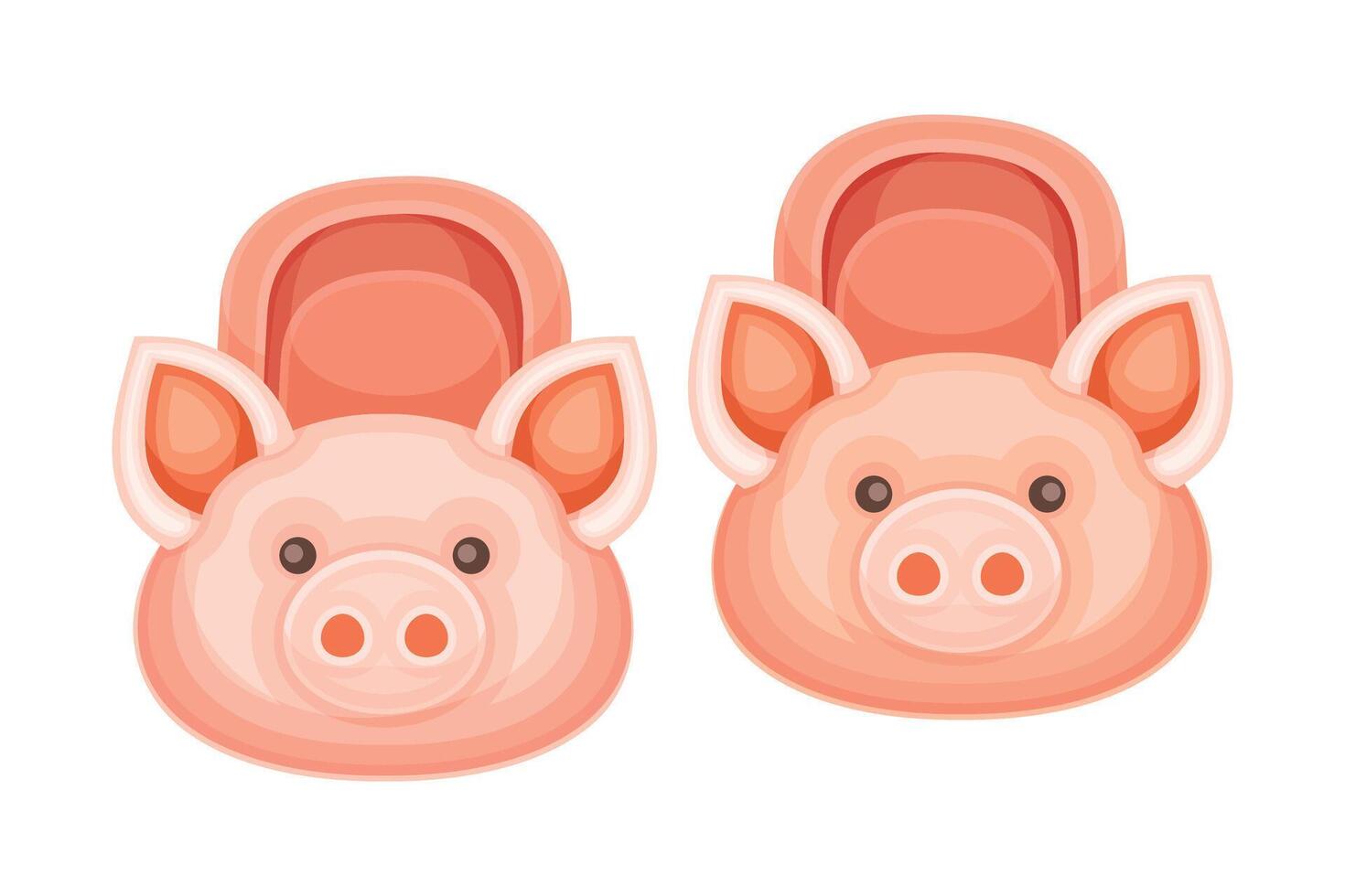 Pair of fluffy pig slippers, soft comfortable textile footwear for home cartoon illustration vector