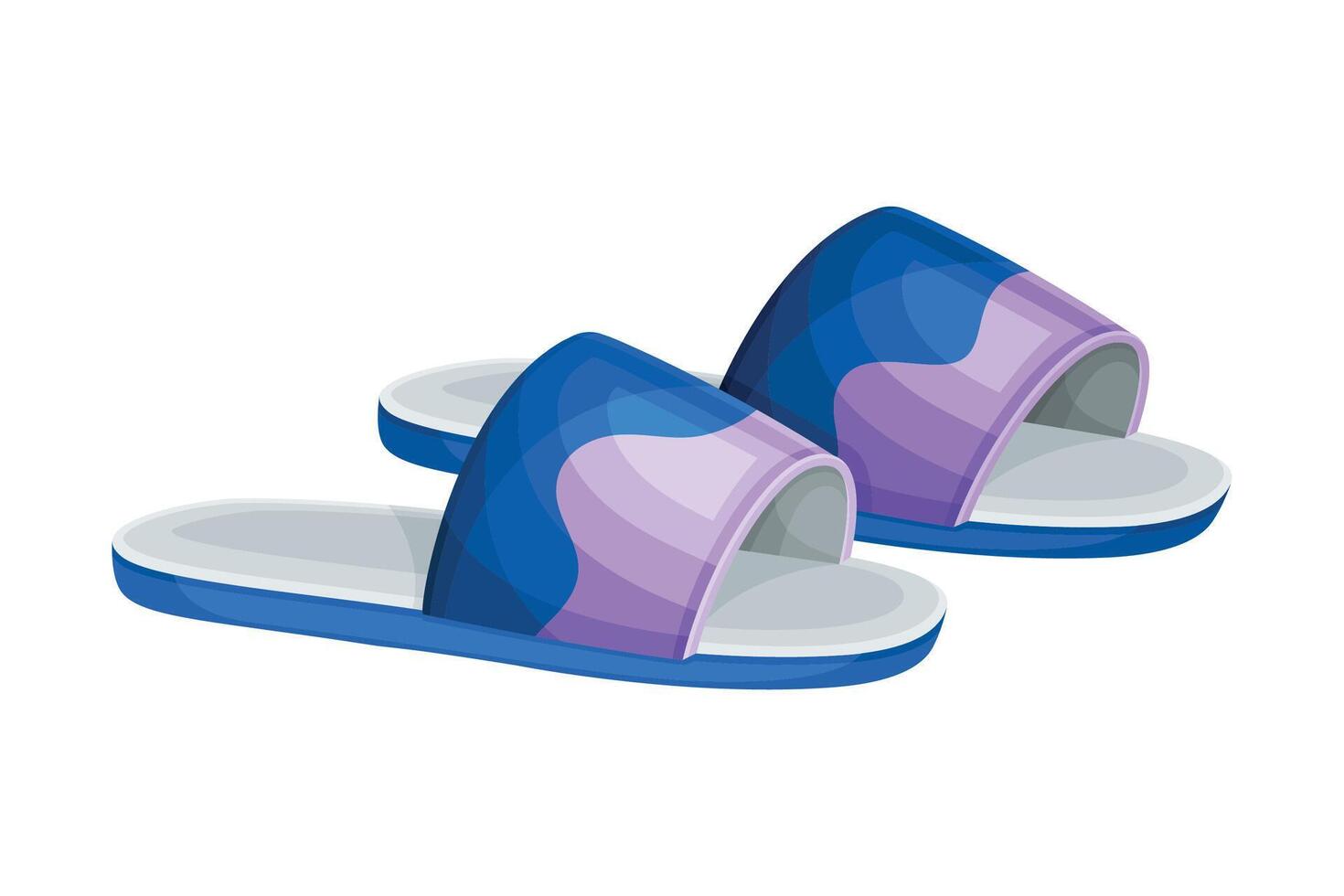 Pair of textile slippers, soft comfortable footwear for home, flip flops shoes cartoon illustration vector
