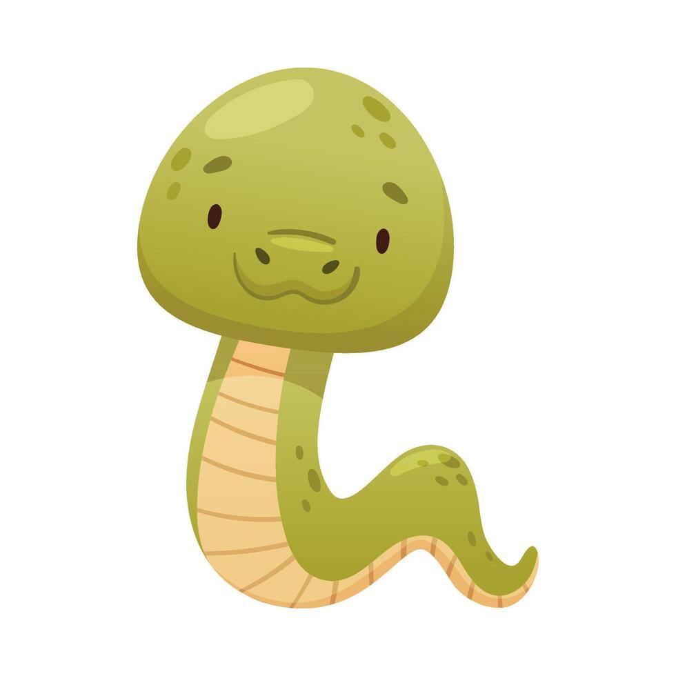 Cute smiling green snake. Funny wild reptile baby animal cartoon illustration vector