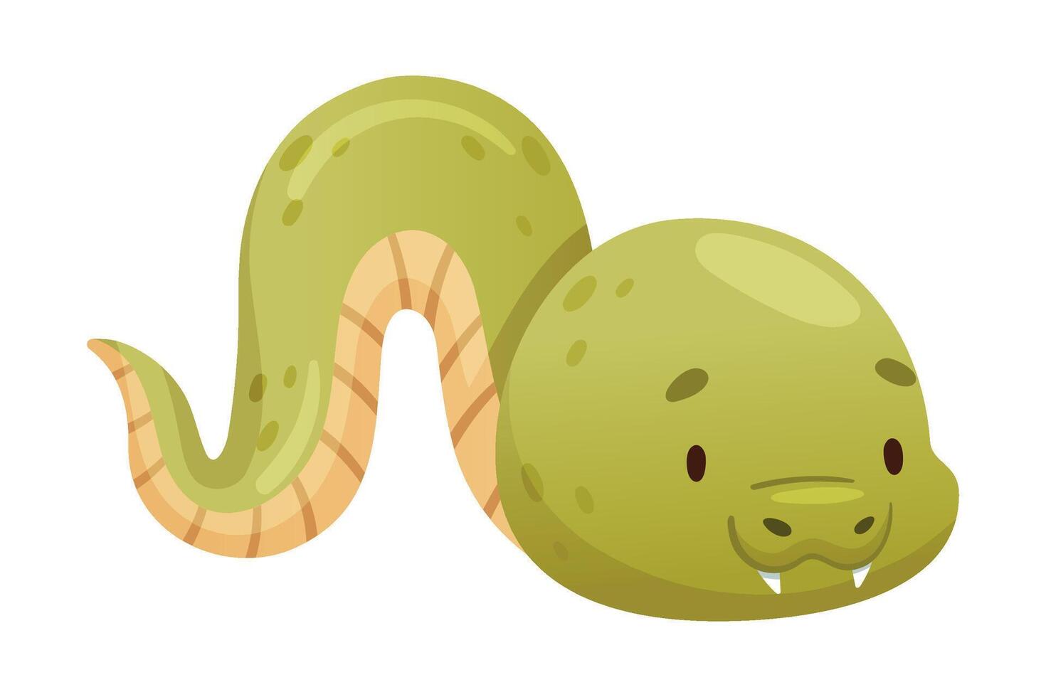 Cute funny green snake. Wild reptile baby animal cartoon illustration vector