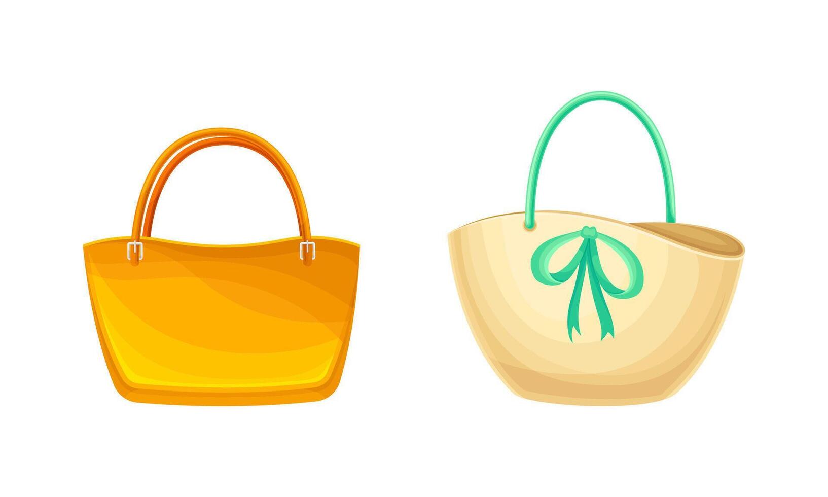 Textile Summer Bag with Handles as Summer Accessory Set vector