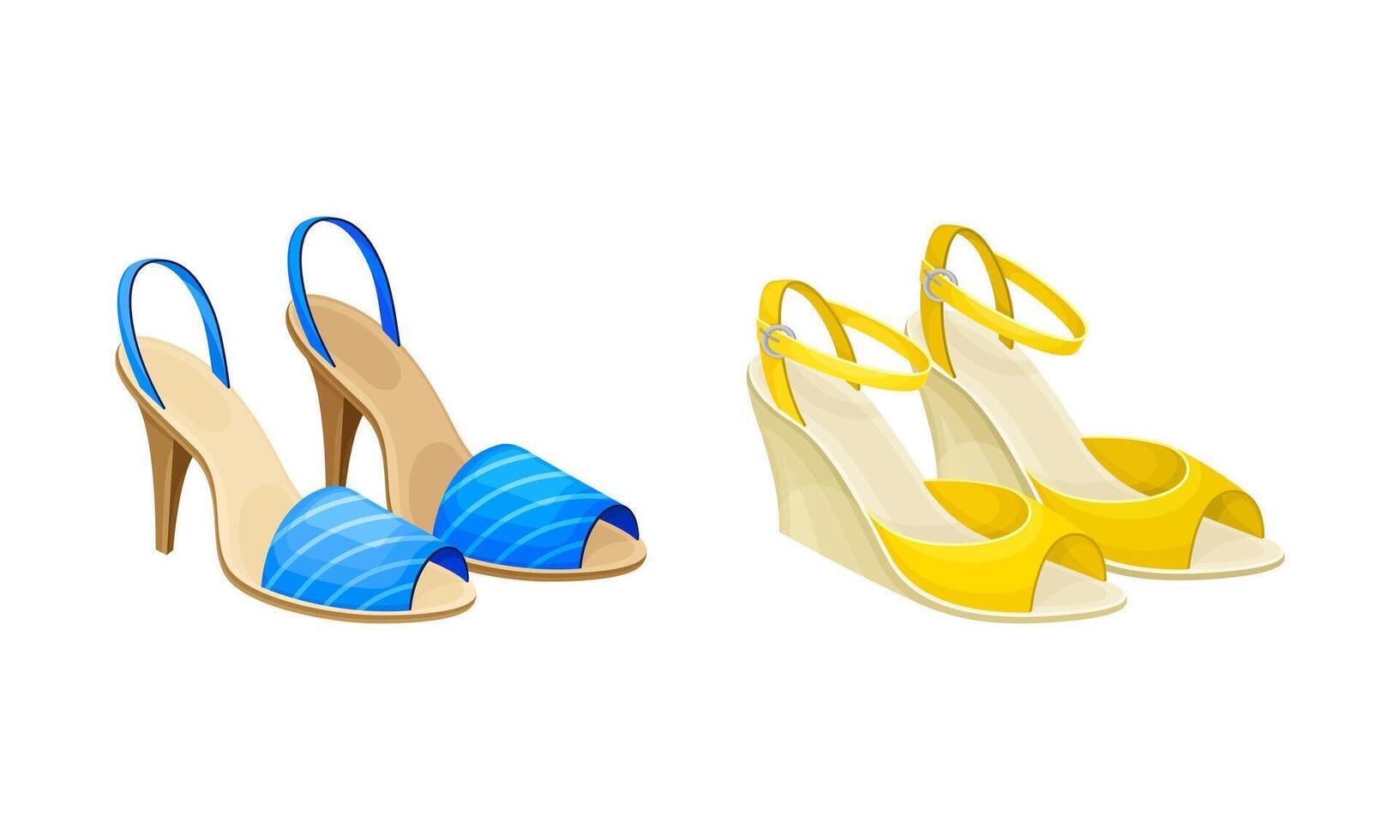 Open Toe Shoes or Peep-toes with High Heels as Summer Women Clothing Set vector