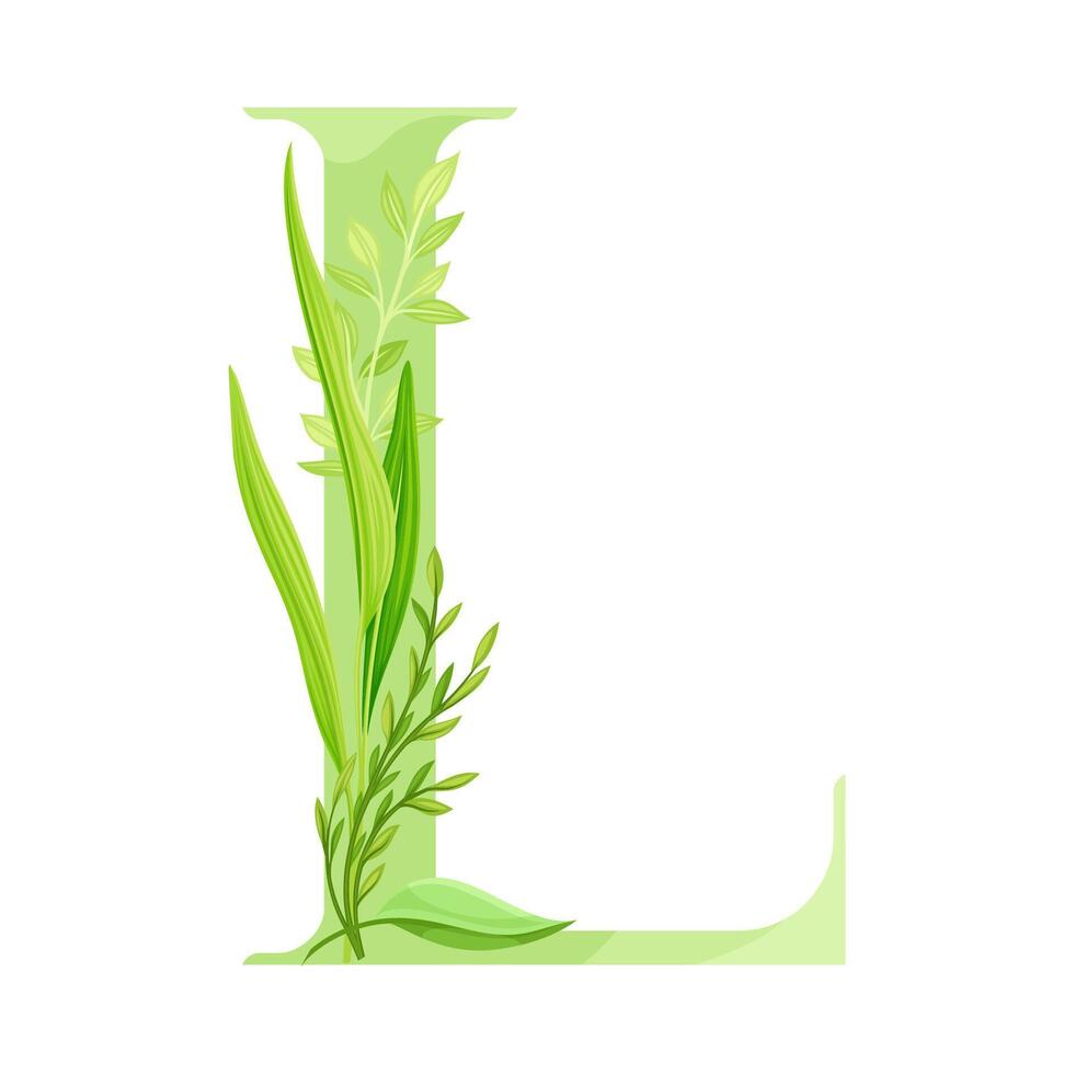 Alphabet Letter L Decorated with Green Foliage and Leaf Illustration vector