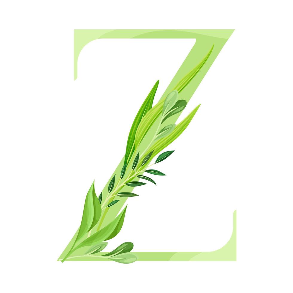 Alphabet Letter Z Decorated with Green Foliage and Leaf Illustration vector