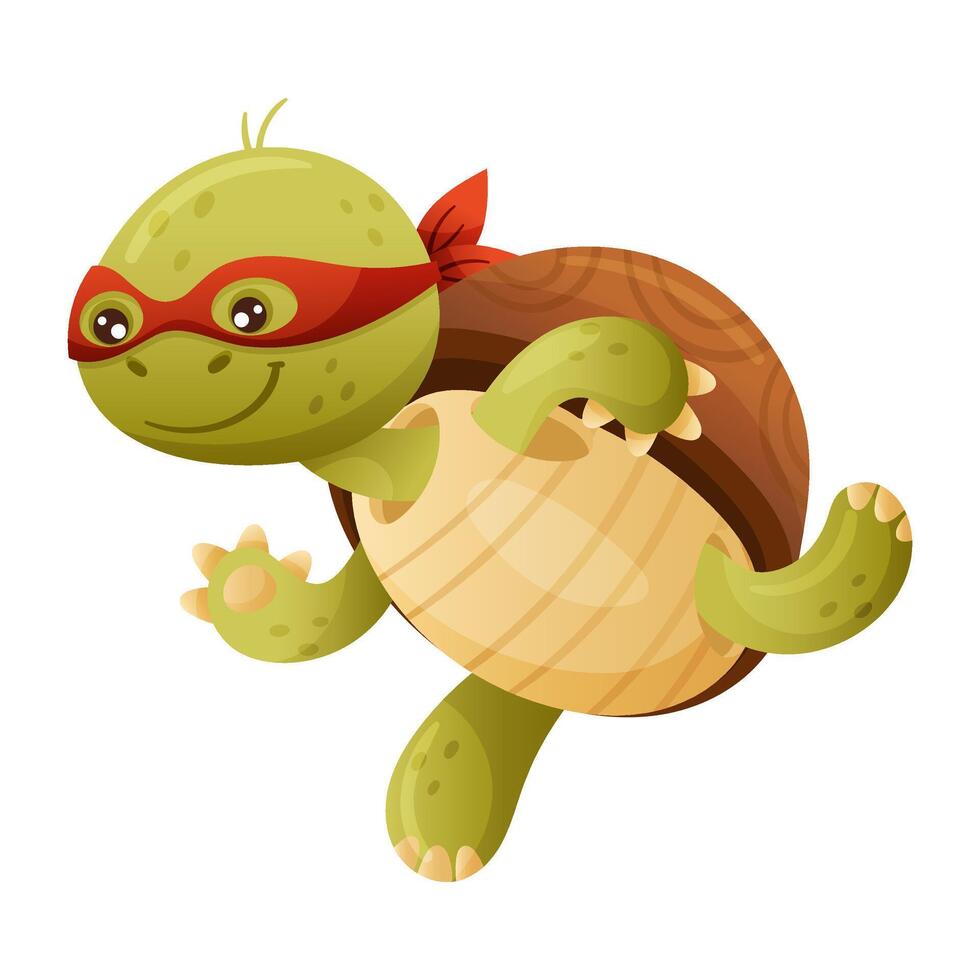 Turtle Animal Character Superhero Dressed in Red Mask Rushing to Rescue Illustration vector