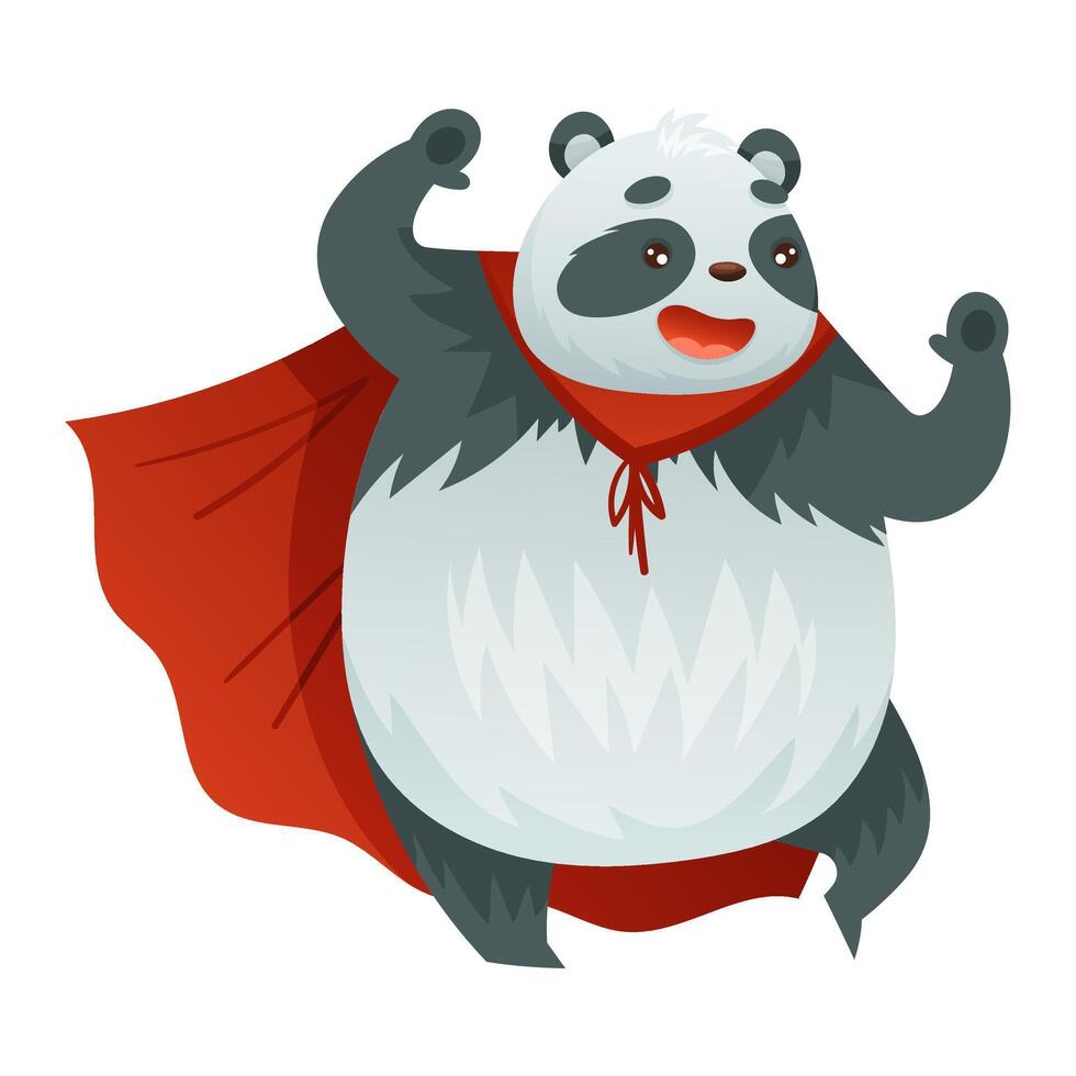 Panda Animal Superhero Dressed in Mask and Red Cape or Cloak Illustration vector