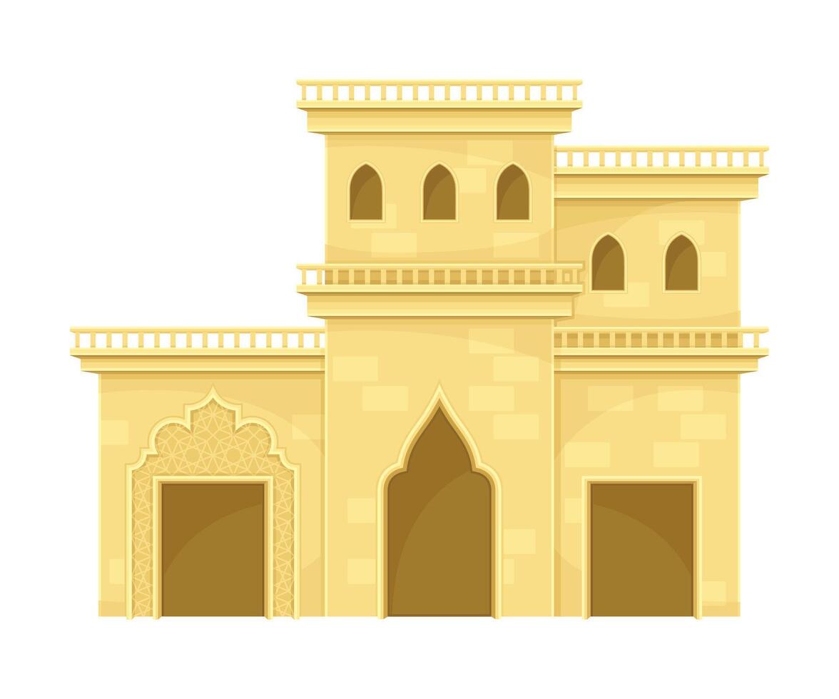 Ancient Arab desert mud house. Middle East two storey building, traditional arabic architecture illustration vector