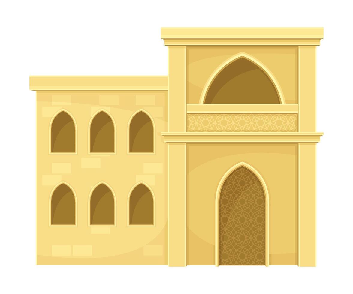 Traditional Arabic desert mud house. Middle East two storey building illustration vector