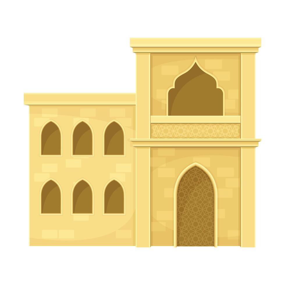 Arabic mud brick building. Middle East traditional architecture illustration vector
