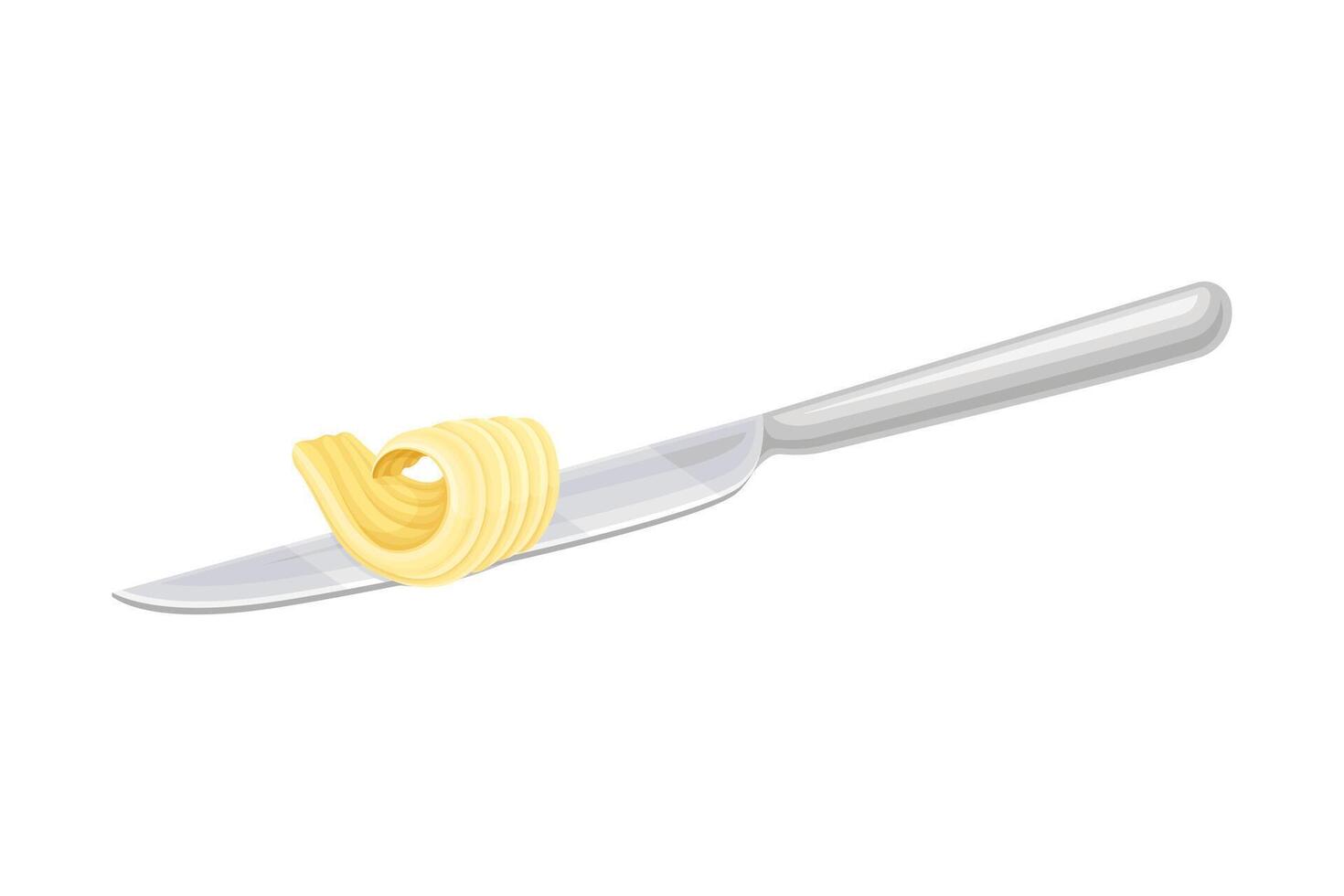Curled slice butter on knife. Natural dairy product, margarine or spread illustration vector
