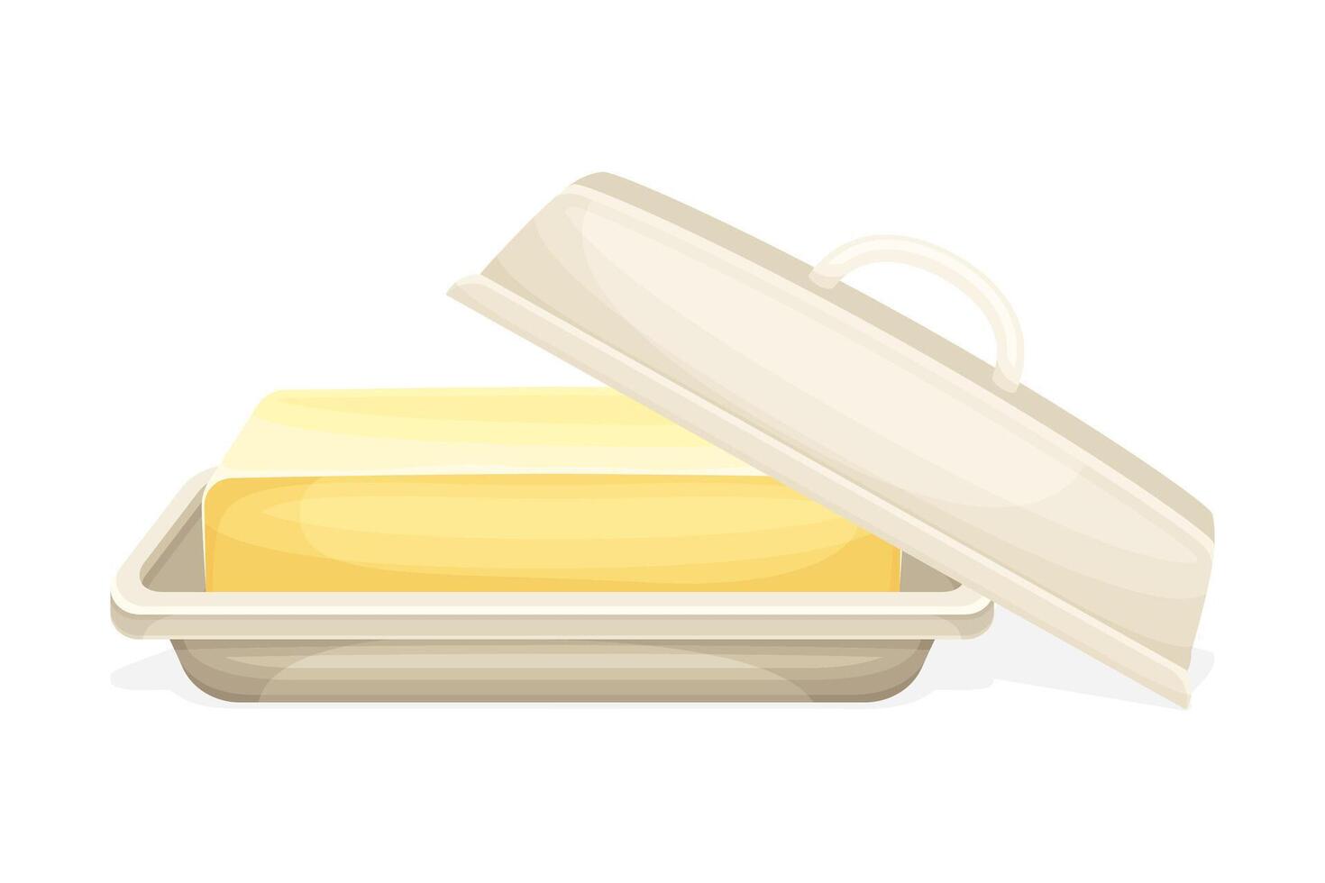 Butter in butter dish. Natural dairy product, margarine or spread illustration vector