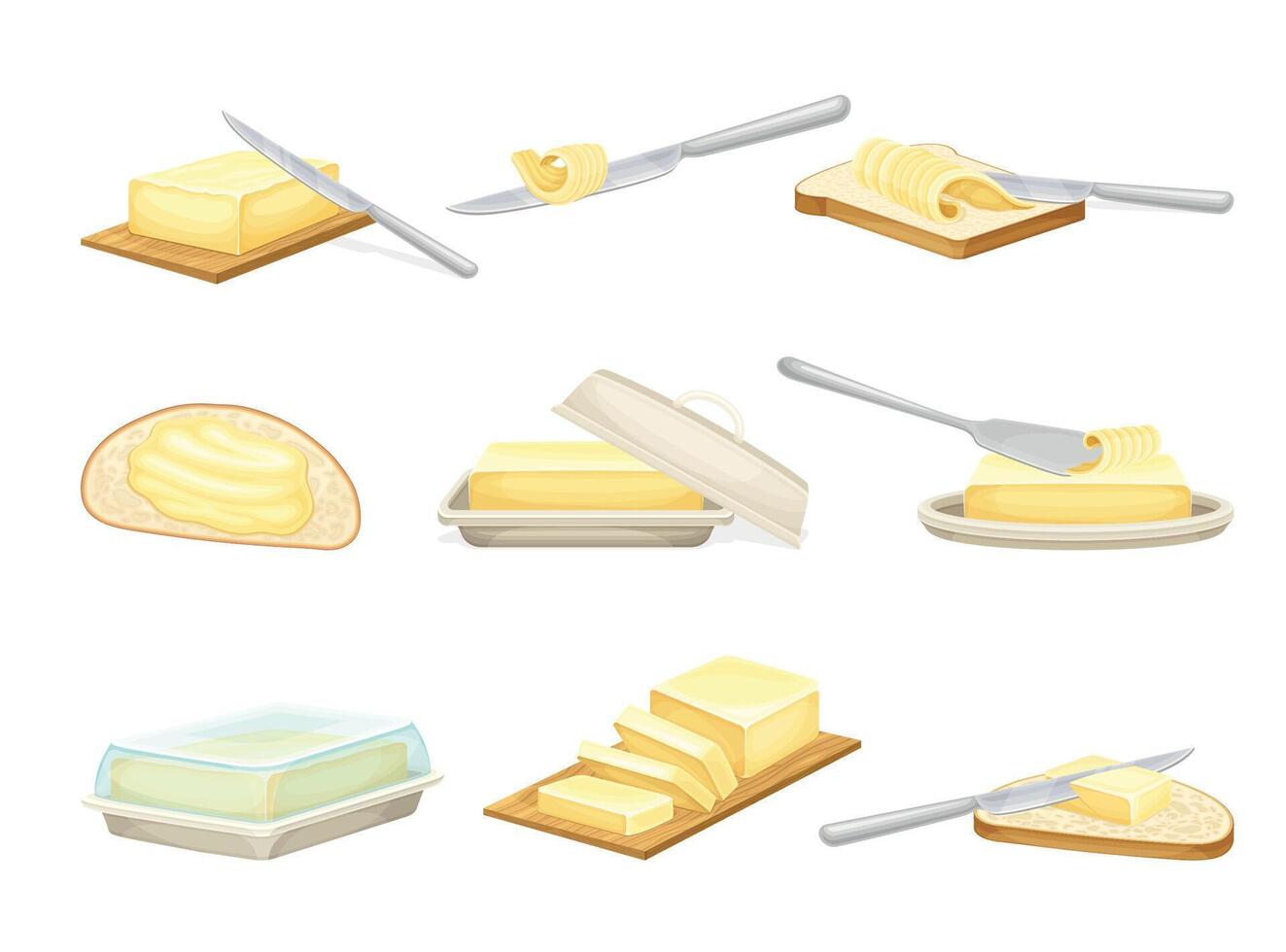 Butter set. Natural farm dairy product illustration on white background vector