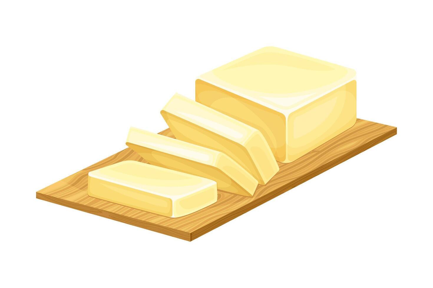 Butter pieces on wooden board. Natural dairy product, margarine or spread illustration vector