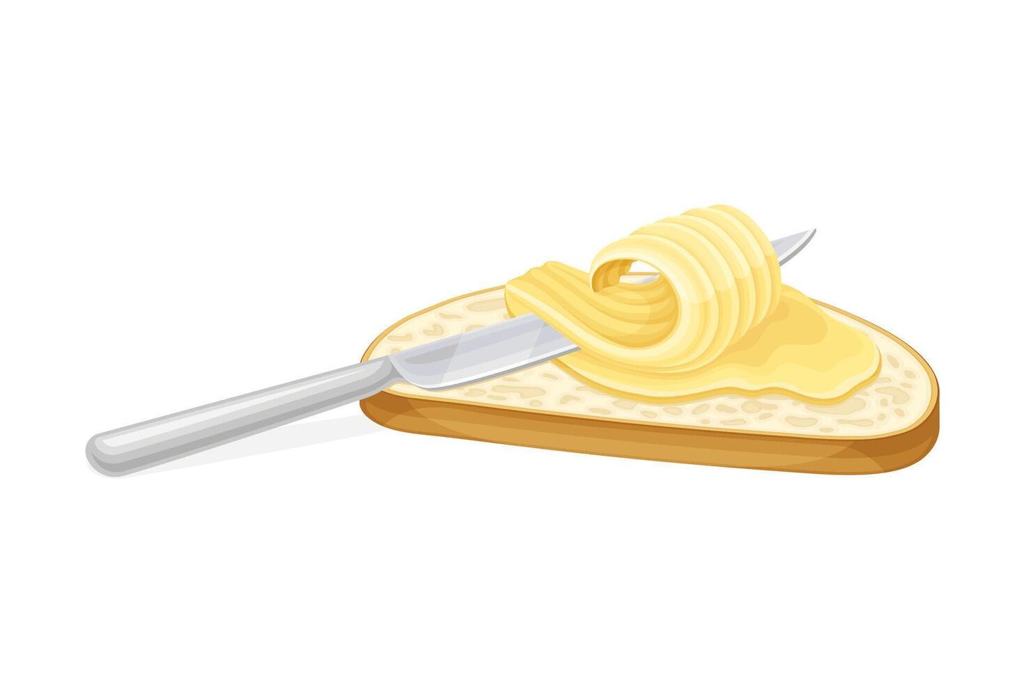 Knife and curled slices of butter on bread. Natural dairy product, margarine or spread illustration vector