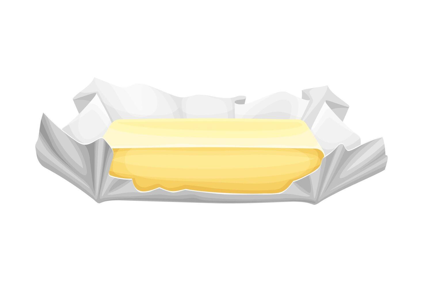 Butter brick with wrapping paper. Natural dairy product, margarine or spread illustration vector