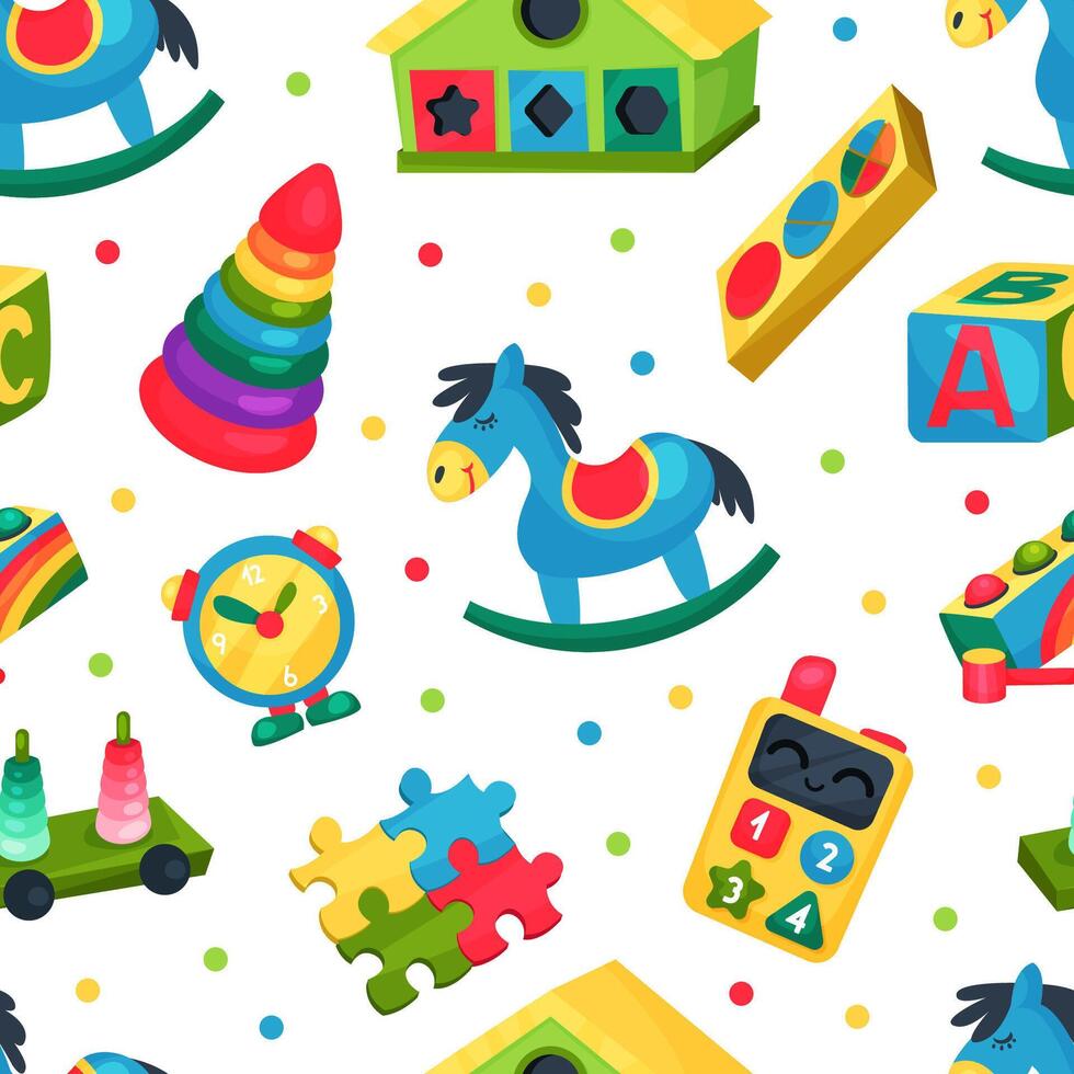 Toy Store with Colorful Plaything Seamless Pattern Template vector