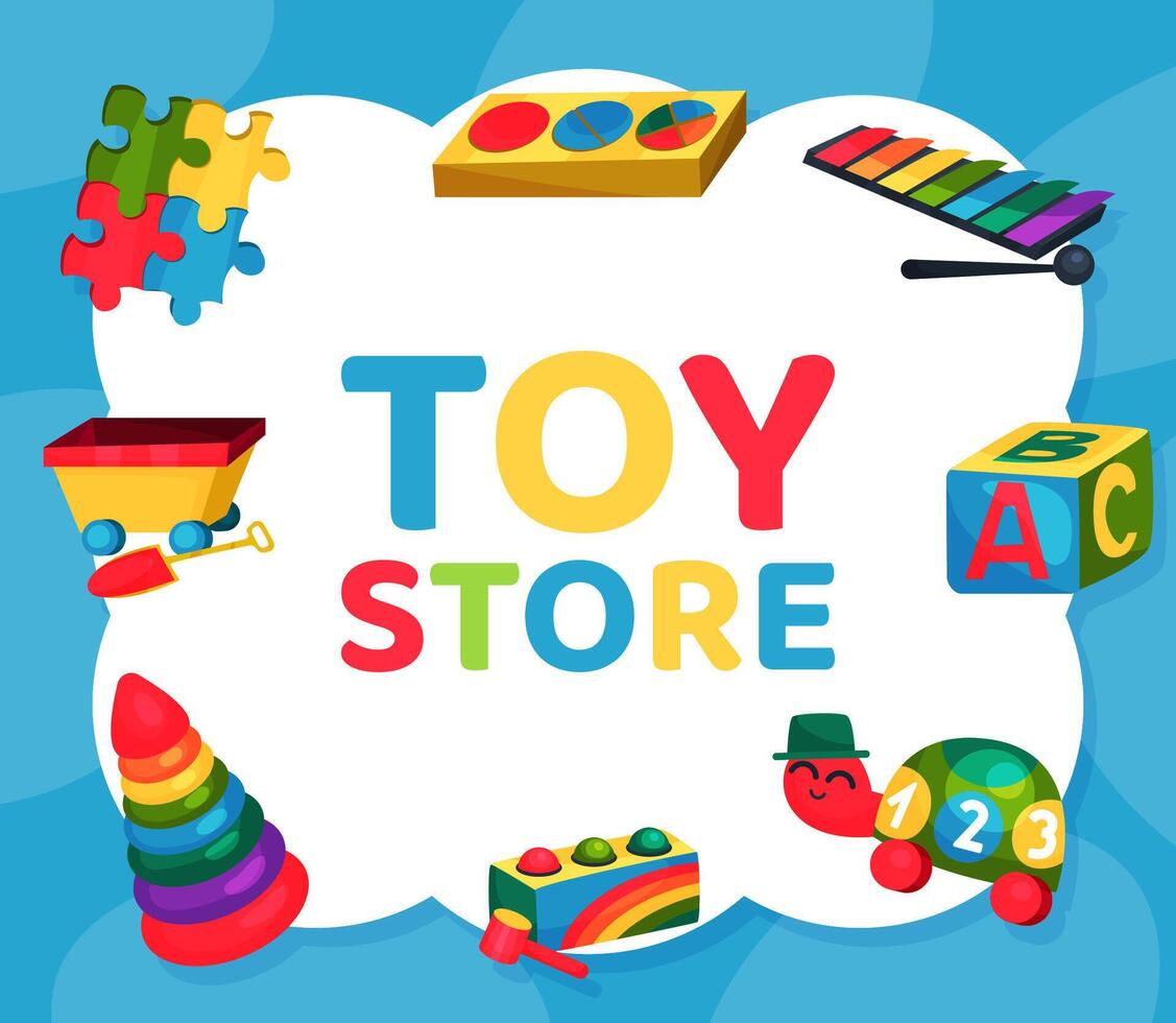 Toy Store Design with Colorful Plaything Template vector