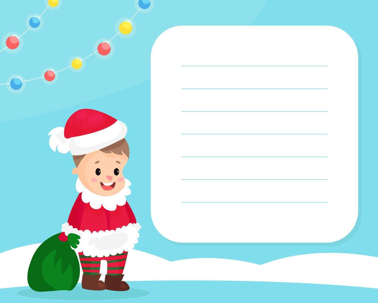 Lined Card with Happy Child Dressed in Christmas Santa Claus Costume Template vector