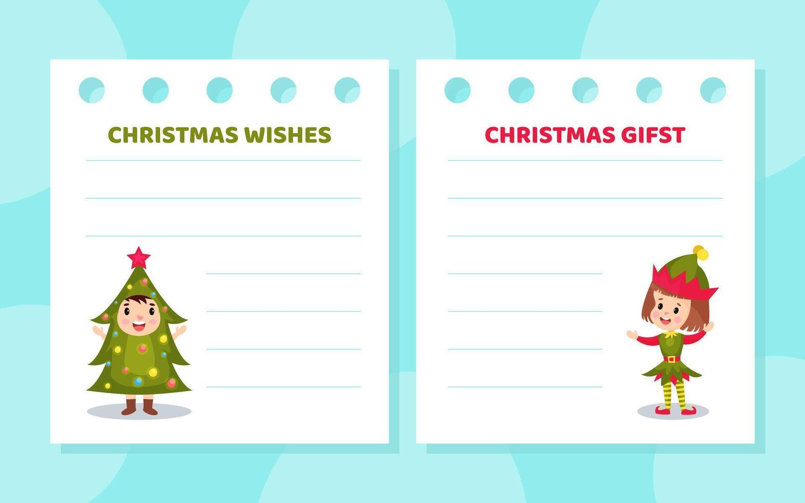 Lined Card with Happy Child Dressed in Christmas Elf and Fir Tree Costume Template vector