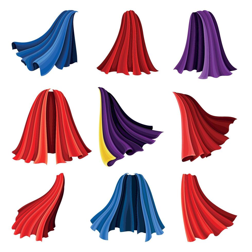 Red and Blue Cloak or Cape as Loose Silk Garment Worn Over Clothing Set vector