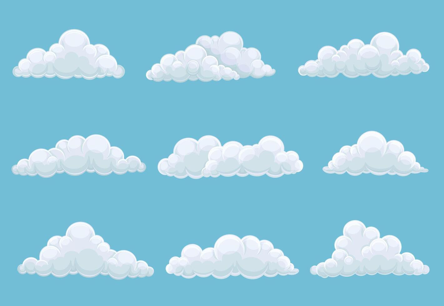 Clouds on blue sky set. Storage solution, database, networking, meteorology element cartoon illustration vector