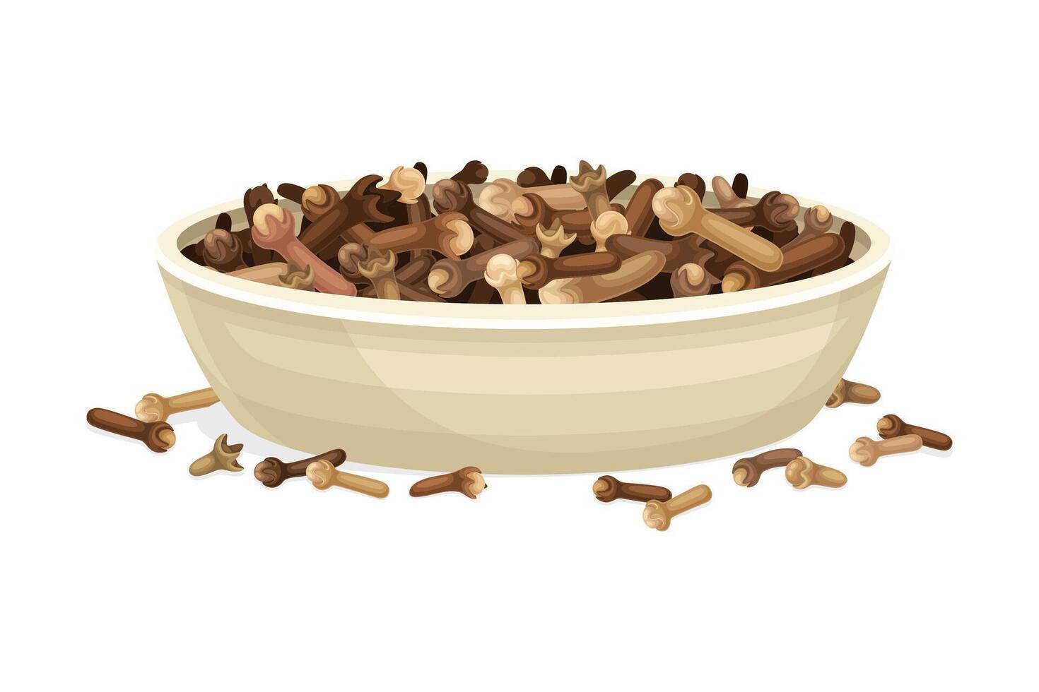 Pile of Dried Clove Aromatic Spice Rested in Bowl Illustration vector