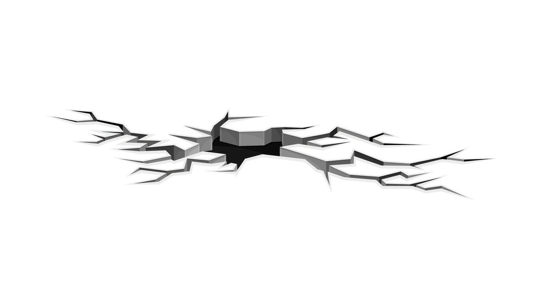 Cracked surface crack with hole, destruction effect, crevices from disaster illustration vector