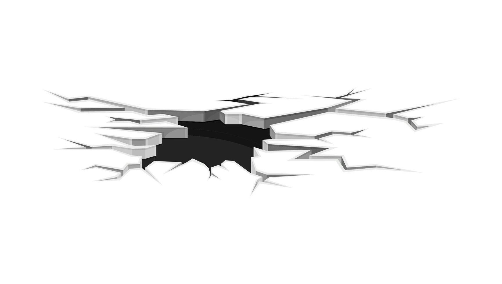 Black surface crack with hole, land destruction, earthquake breaks illustration vector