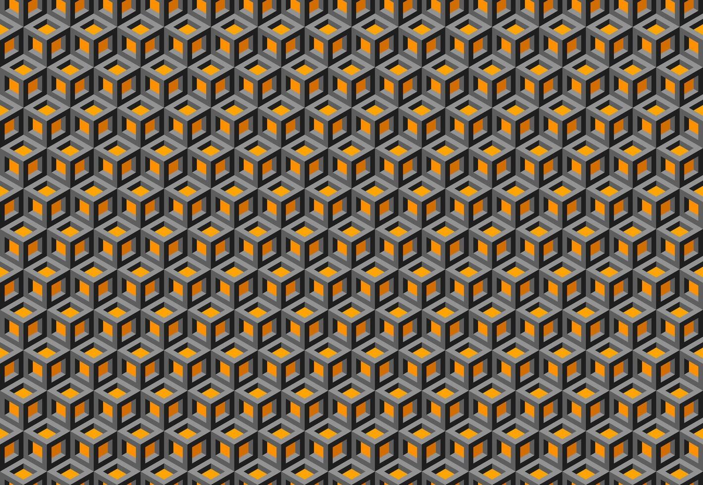 Abstract geometric background. Intricate pattern of interlocking cubes in shades of gray and orange. Perfect for website design, textile prints, or modern branding. vector