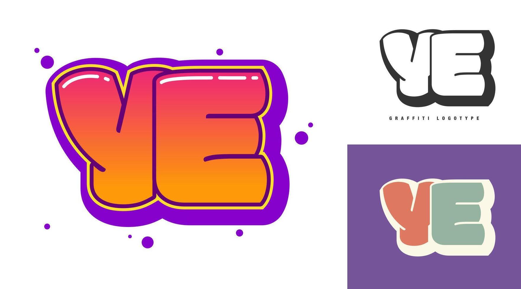 YE logo design for festival or party. Initial letter y and e in graffiti style. Creative modern lettering company name of font typography. Kids trendy logotype or identity. vector