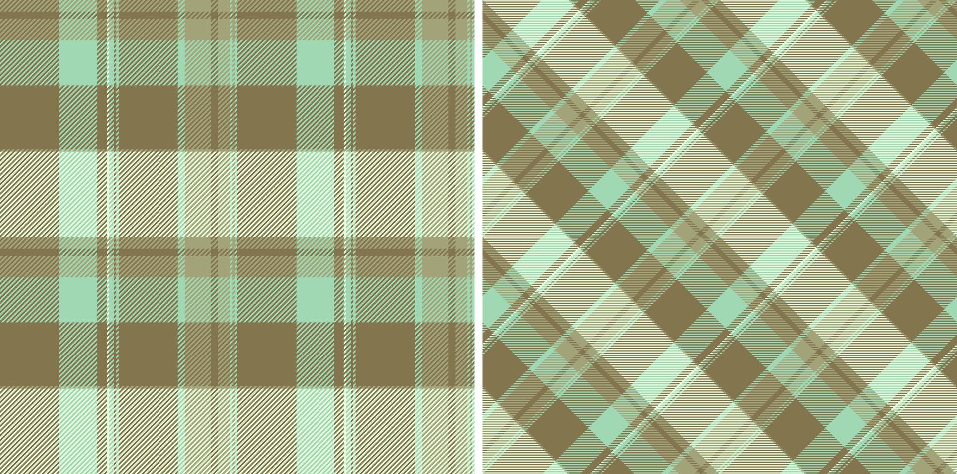Elegant pair of pastel mint and brown plaid patterns. Perfect for textile design, apparel, website backgrounds, or stationery. vector