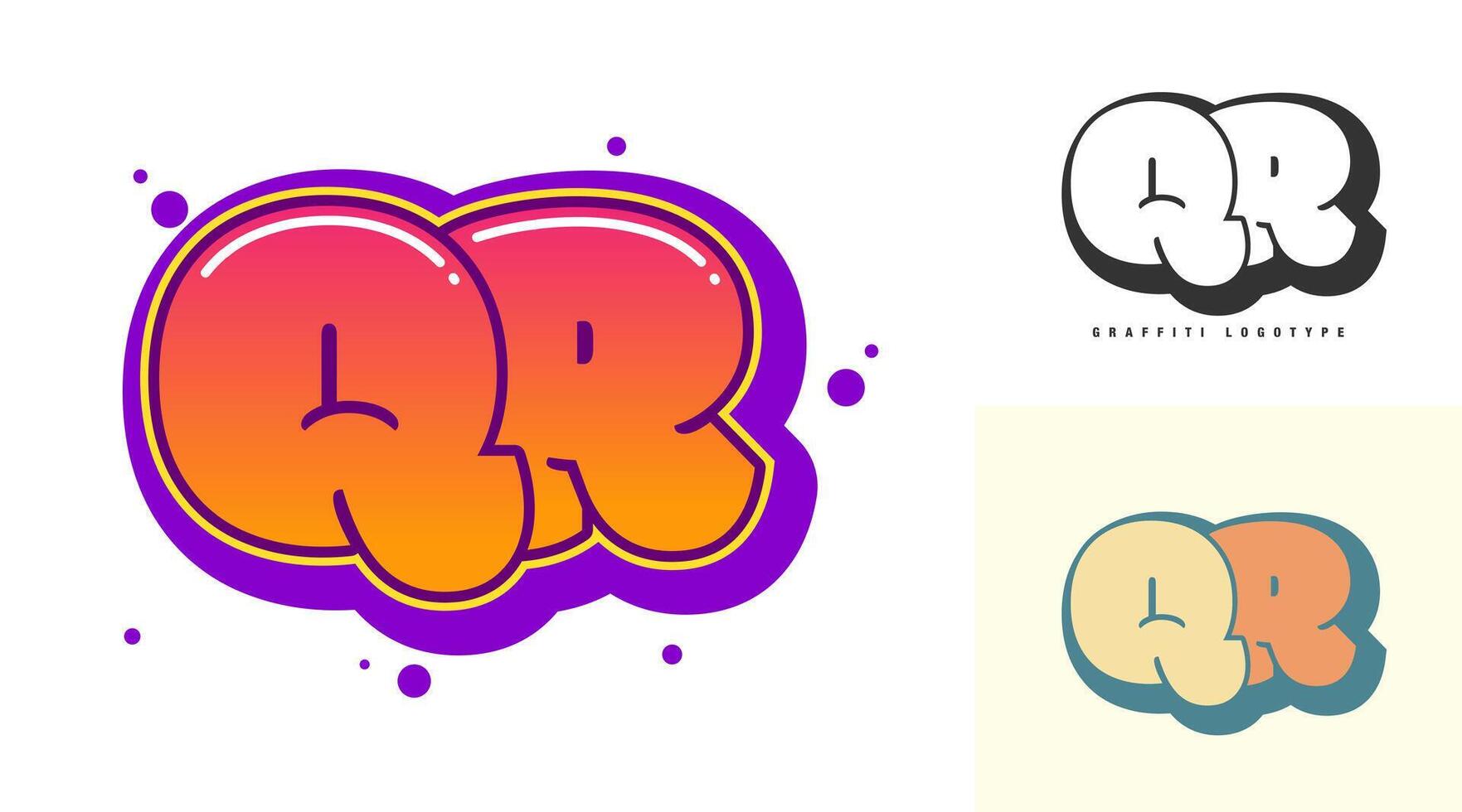 QR logo design for festival or party. Initial letter q and r in graffiti style. Creative modern lettering company name of font typography. Kids trendy logotype or identity. vector