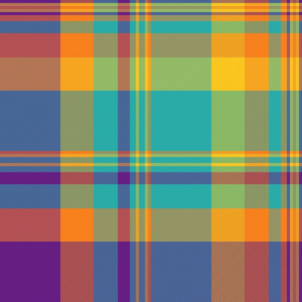 Vibrant plaid pattern with intersecting lines. A colorful and classic textile design. Use for backgrounds, textures, and creative projects. vector