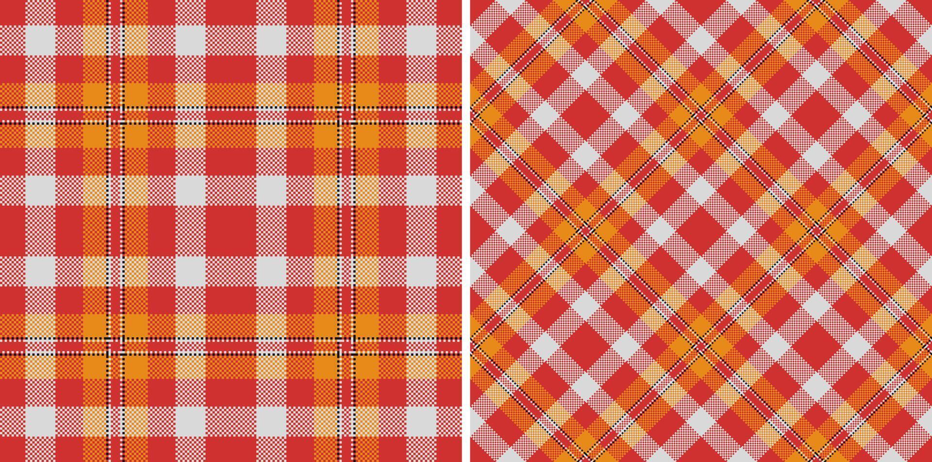 Vibrant red and orange plaid patterns, perfect for textile design, fall fashion, or autumnal branding. Two distinct styles-classic horizontal and dynamic diagonal-offer versatile design options. vector