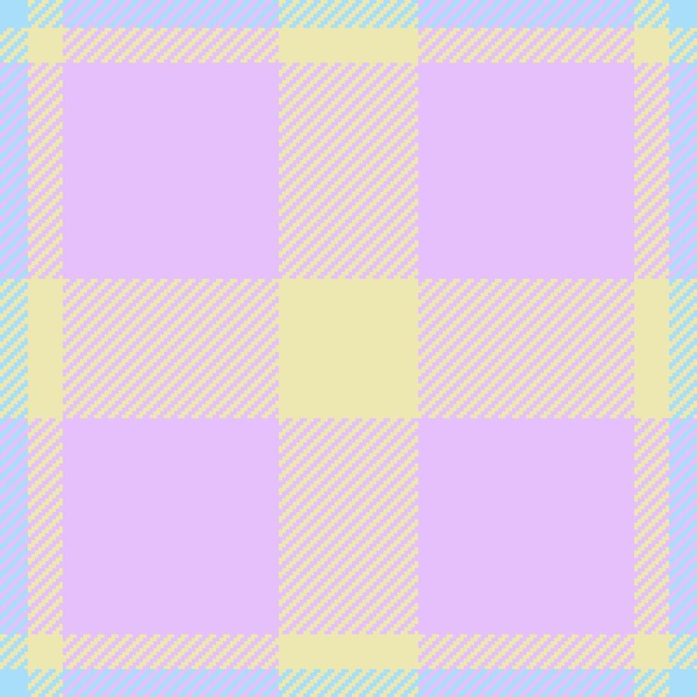Pastel plaid pattern. Soft and gentle aesthetic with check texture in purple, yellow and blue. Textile background. Great for spring or Easter designs, or cute apparel. vector
