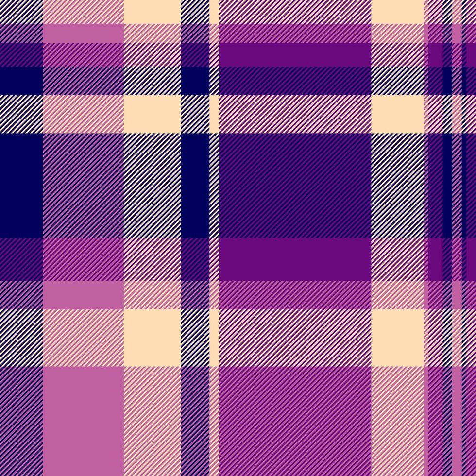 New year tartan texture, deep fabric check pattern. Store seamless textile background plaid in purple and pink colors. vector