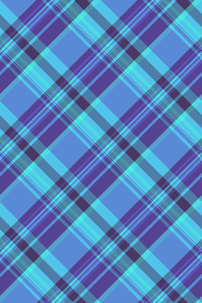Vibrant diagonal plaid pattern in cool blues and purples. Perfect for textile design, website backgrounds, or fashion projects. vector