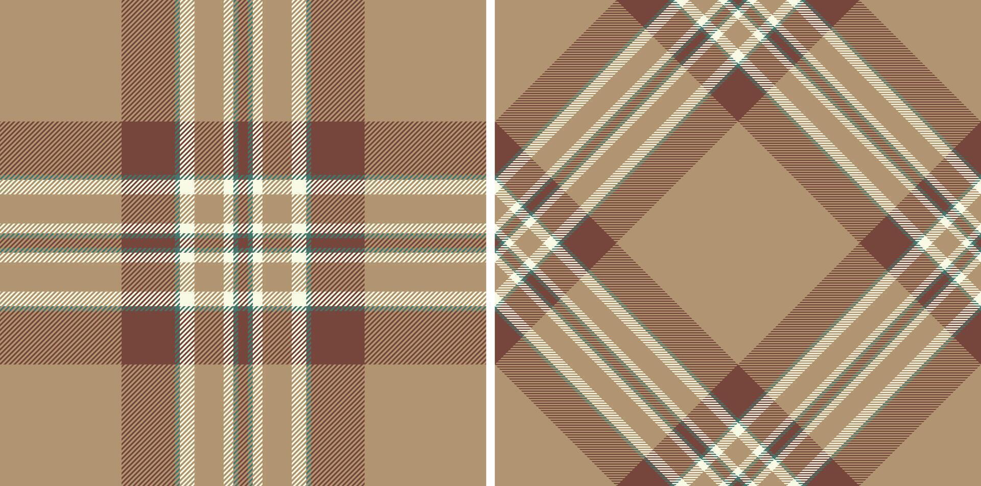 Two seamless neutral plaid patterns. Earthy tones create a rustic, autumnal feel, perfect for textile designs, fallthemed projects, or adding texture to website backgrounds. vector