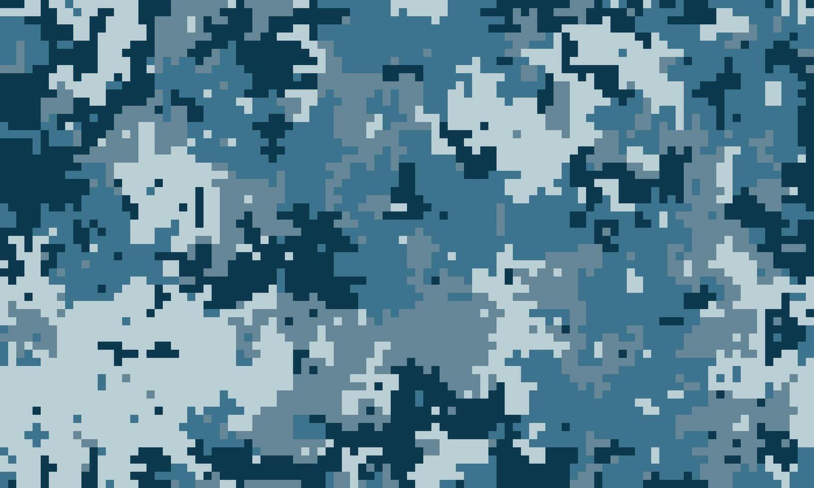 Abstract digital camouflage pattern in shades of blue. Perfect for backgrounds, textiles, or militarythemed designs. Seamless texture offers versatility for various creative projects. vector