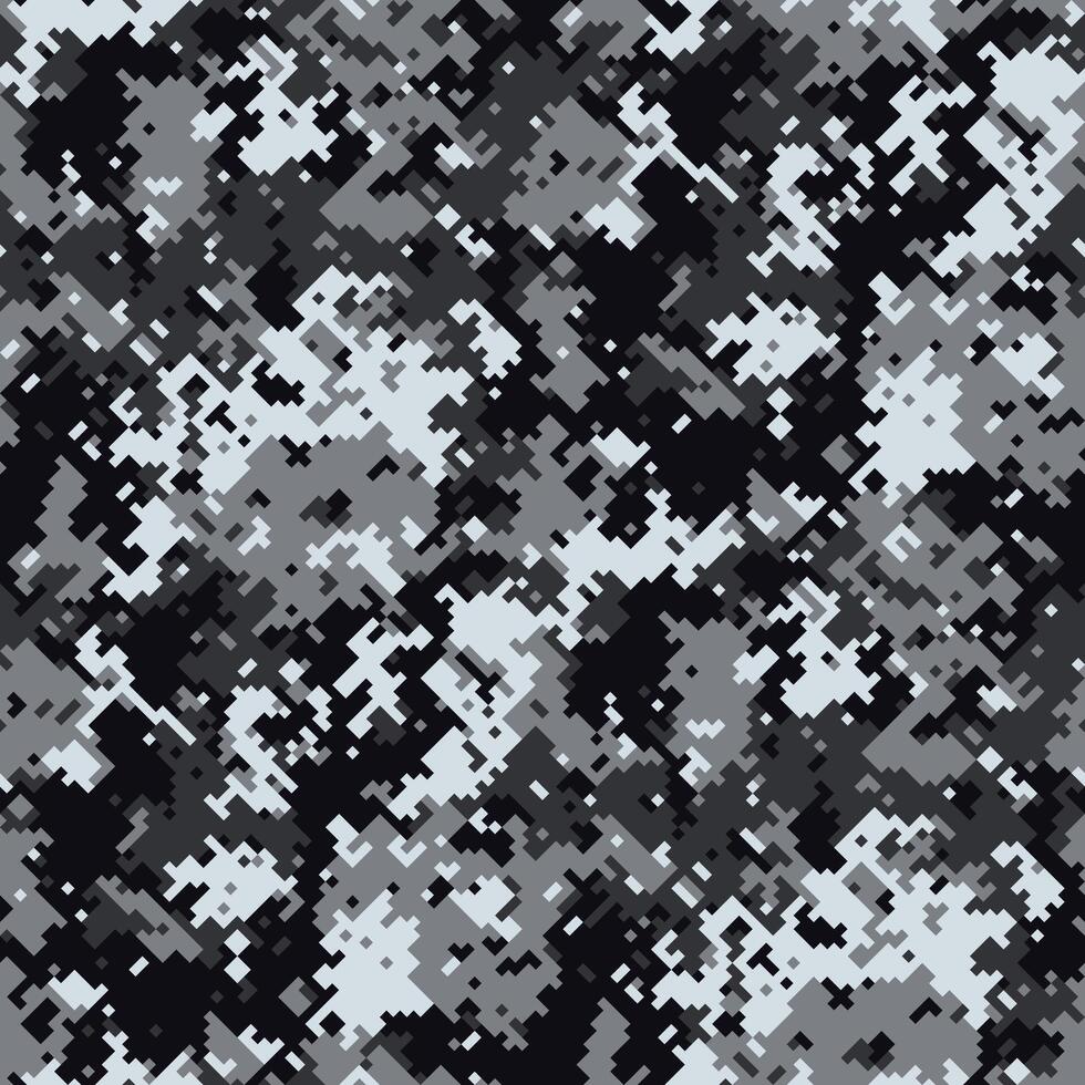 Abstract grayscale digital camouflage pattern. Versatile design ideal for backgrounds, textiles, or militarythemed projects. vector