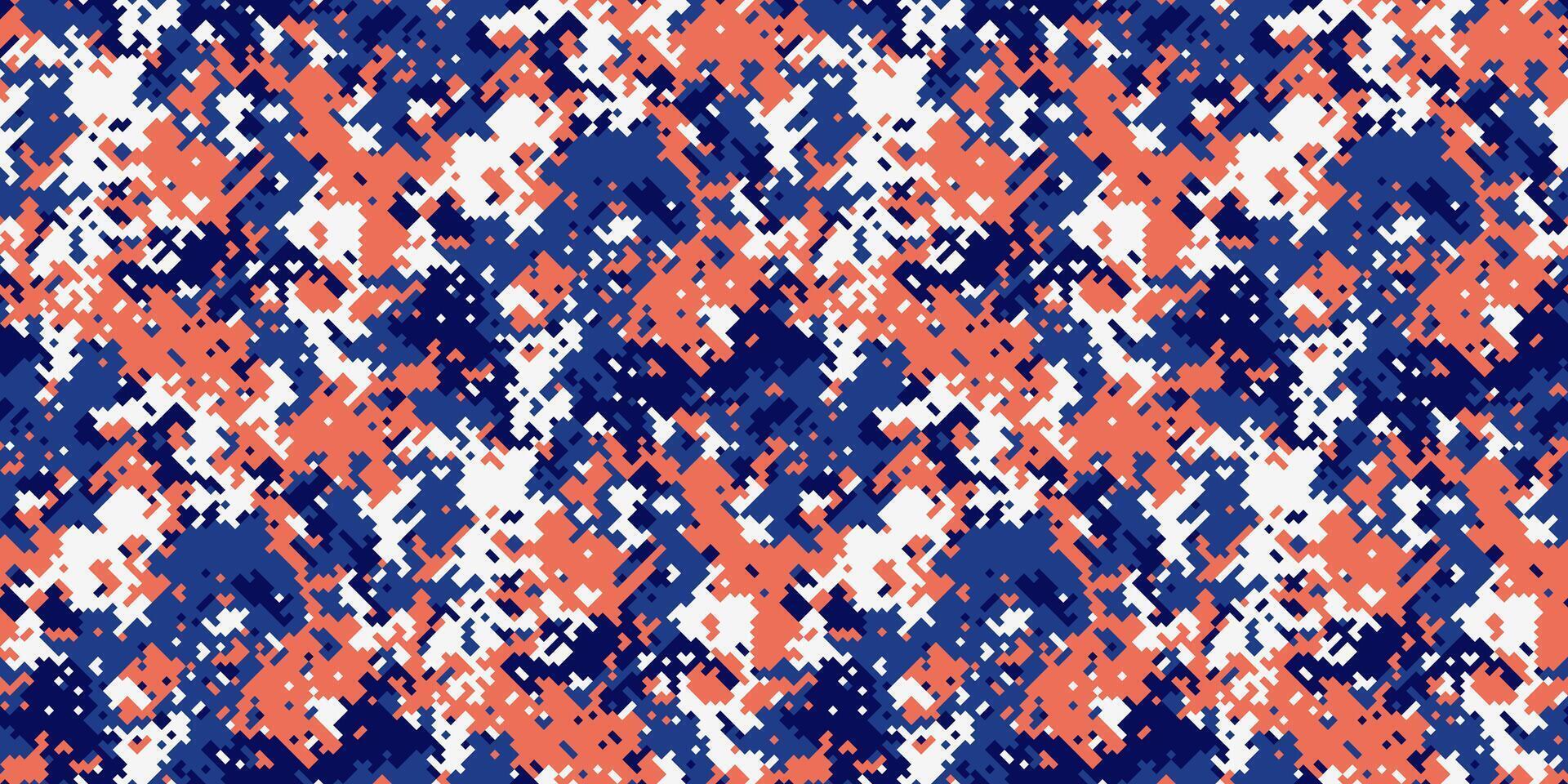 Abstract digital camouflage pattern in coral, navy, and white. Perfect for fashion, textiles, or tech backgrounds. Modern, energetic design evokes speed and dynamism. vector