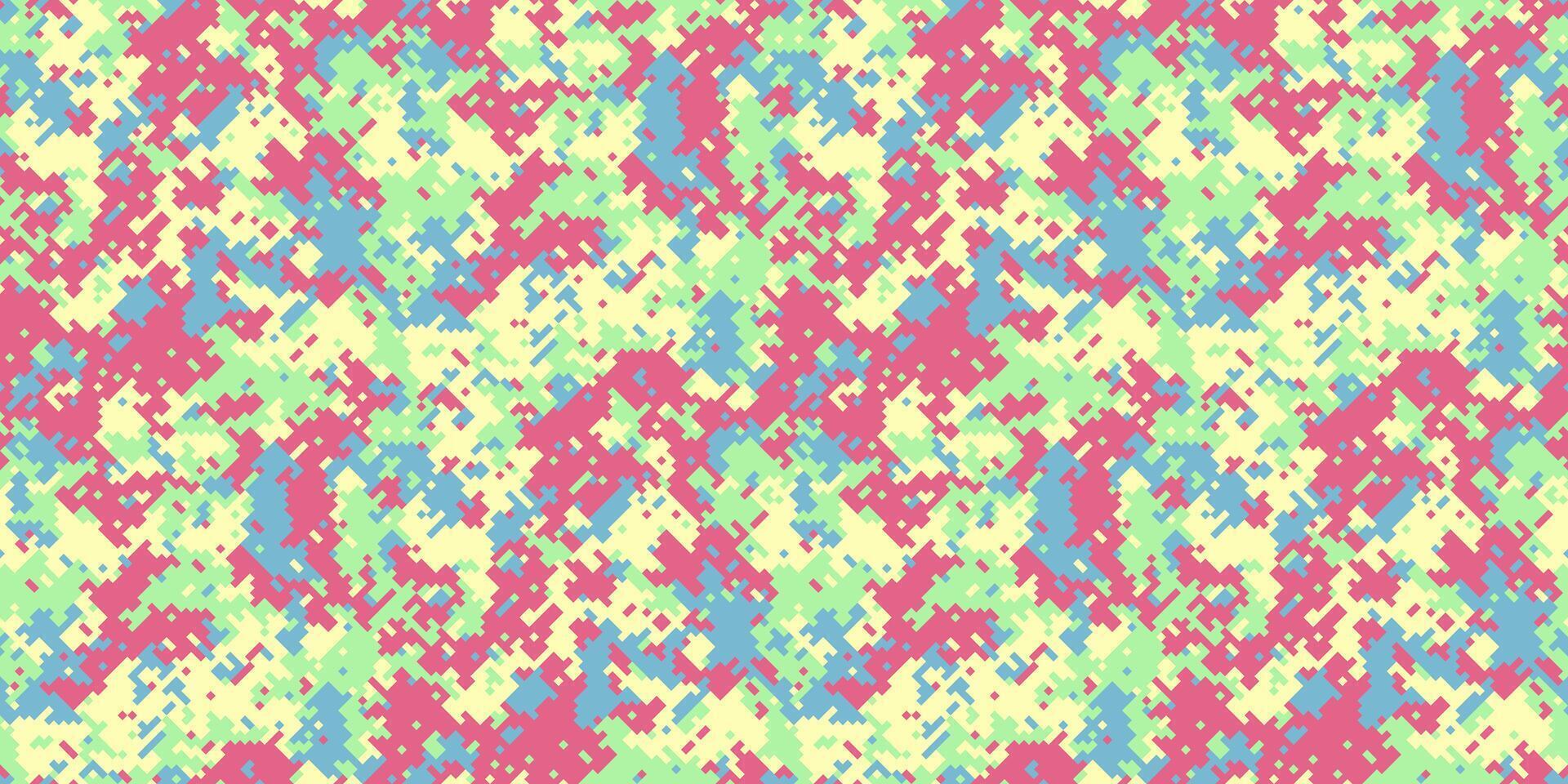 Abstract pastel camo pattern. Perfect for fashion, textile design, or vibrant backgrounds. This playful, pixelated design offers a unique blend of camouflage and soft colors. vector